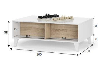 Mesa de centro com tampo elevatório ZAIKEN PLUS em carvalho canadiano e branco brilhante ao MELHOR PREÇO