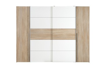 Armario 2 puertas correderas y 2 abatibles de  270cm en colores Blanco y Roble