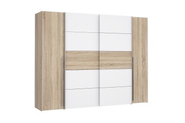 Roupeiro 2 portas de correr e 2 portas de batente 270cm nas cores Branco e Carvalho