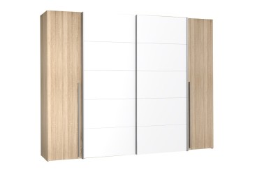 Roupeiro 2 portas de correr e 2 portas de batente 270cm nas cores Branco e Carvalho