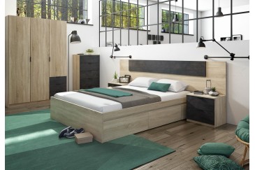 Cómoda de 5 gavetas nas cores Carvalho e Ferrugem ao melhor preço