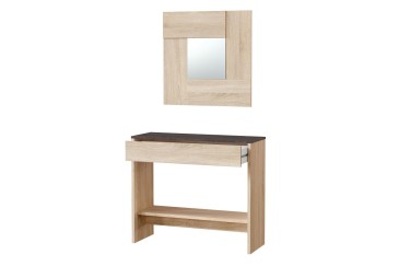 Mueble recibidor con cajón y espejo madera roble y blanca