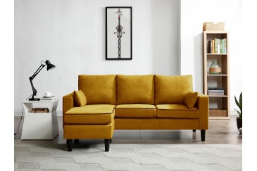 3P Design Sofá Chaiselongue reversível em cor MOSTARDA ao MELHOR PREÇO