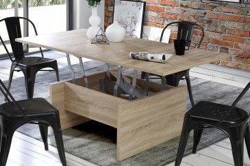 Mesa de centro convertível em mesa de sala de estar 80x80 / 160x80 cm.