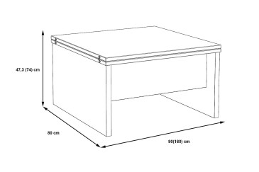 Mesa de centro convertible a mesa de salón 80x80 / 160x80 cm.