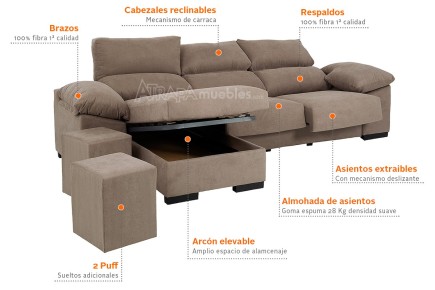 Sofá Chaiselongue Reversible VELA Marrón (Con ARCÓN)