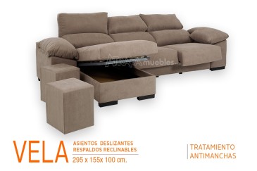 Sofá chaiselonge VELA en color Beige al MEJOR PRECIO