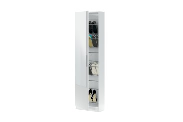 Sapateira de 1 porta com espelho em branco (Modelo KRISTAL)