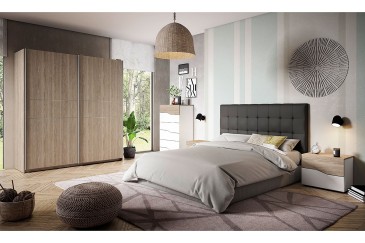 Dormitorio CANNES (Cabecero + 2 Mesitas con 2 cajones) al mejor precio