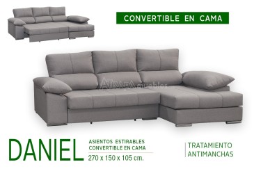 Sofá chaiselonge Cama DANIEL Gris al MEJOR PRECIO