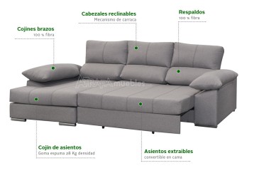Sofá chaiselonge Cama DANIEL Gris al MEJOR PRECIO