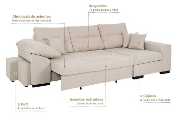 Sofá chaiselonge Cama TOUS Beige al MEJOR PRECIO