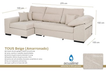 Sofá chaiselonge Cama TOUS Beige al MEJOR PRECIO
