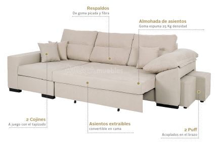 Chaiselongue Cama Izquierda TOUS Beige