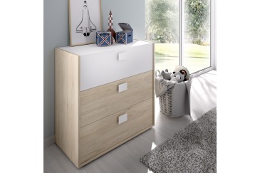 Cómoda DINA com 3 gavetas em carvalho natural e branco