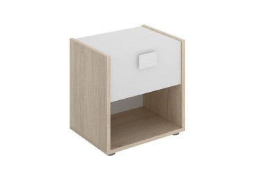 Mesa de cabeceira DINA com 1 gaveta + 1 abertura em Carvalho natural e Branco