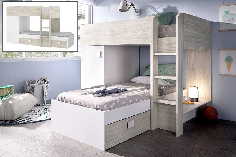 Cama Tren MOVE Blanco/Gris (Reversible y con 2 Posiciones)