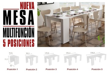 Mesa Consola comedor extensible. 4 en 1 De cónsola a mesa extensible de 238 cm en un solo mueble