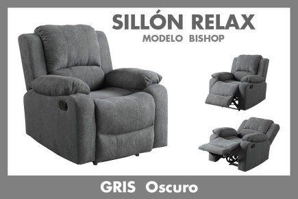 Sillón Relax BISHOP  tapizado en color gris al MEJOR PRECIO