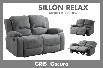 Sofá Relax 2P BISHOP  tapizado en color gris al MEJOR PRECIO