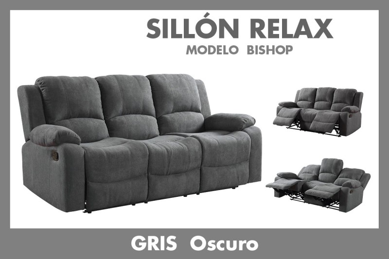 Sofá Relax de 3 lugares BISHOP cinzento escuro Sofá Relax de 3 lugares BISHOP cinzento escuro