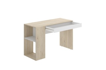 Mesa con cajón en elegante combinación colores Blanco y Roble