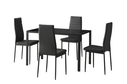 PACK de 1 Mesa de salón cristal Negro + 4 Sillas en color Negro