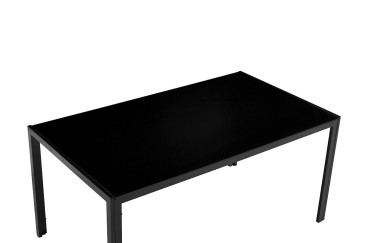 PACOTE de 1 mesa de centro de vidro preto + 6 cadeiras pretas