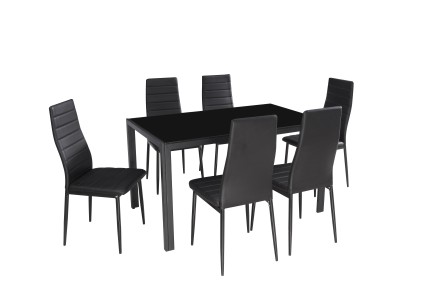 PACK de 1 Mesa de salón cristal Negro + 6 Sillas en color Negro