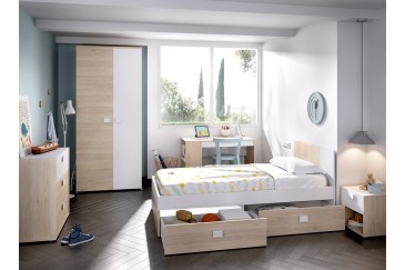 Elegante cama individual de diseño  90x190 con 2 cajones bajo cama