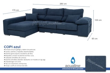 Sofá chaiselonge COPI en elegante color Azul al MEJOR PRECIO