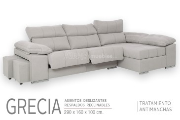 Sofá chaise longue GRECIA na elegante cor cinzenta ao MELHOR PREÇO