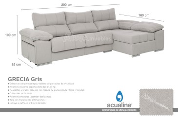 Sofá chaise longue GRECIA na elegante cor cinzenta ao MELHOR PREÇO