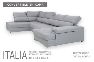 Sofá chaiselonge Sofá de canto convertível em cama ITALIA Cinzento ao MELHOR PREÇO