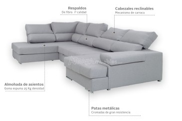 Sofá chaiselonge Sofá de canto convertível em cama ITALIA Cinzento ao MELHOR PREÇO
