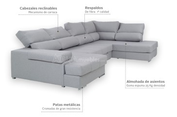 Sofá chaiselonge Sofá de canto convertível em cama ITALIA Cinzento ao MELHOR PREÇO