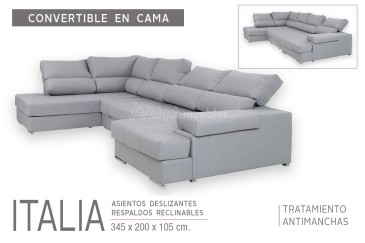 Sofá chaiselonge Sofá de canto convertível em cama ITALIA Cinzento ao MELHOR PREÇO