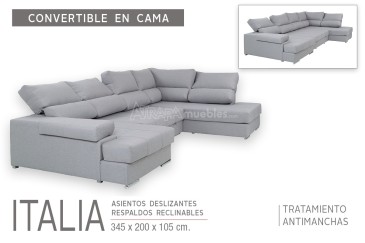 Sofá chaiselonge Sofá de canto convertível em cama ITALIA Cinzento ao MELHOR PREÇO