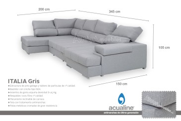 Sofá chaiselonge Sofá de canto convertível em cama ITALIA Cinzento ao MELHOR PREÇO