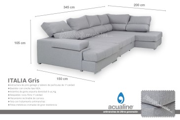 Sofá chaiselonge Sofá de canto convertível em cama ITALIA Cinzento ao MELHOR PREÇO