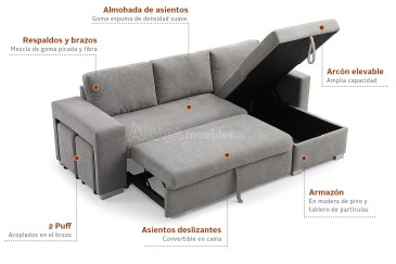 Sofá chaiselonge Cama Gris al MEJOR PRECIO