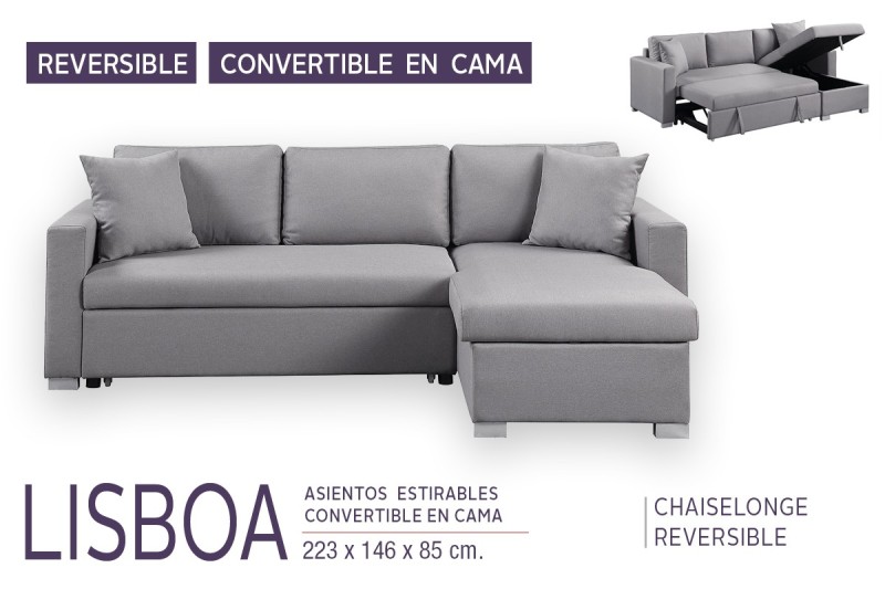 Sofá chaiselonge Cama Gris al MEJOR PRECIO