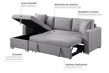 Sofá chaiselonge Cama Gris al MEJOR PRECIO