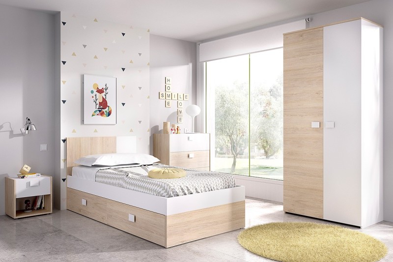 Pack Ahorro: Dormitorio Couple + Somier de Laminas + Colchon Basic – Easy  Mobel