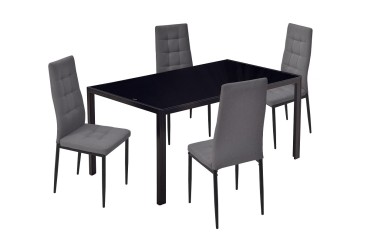 PACK de 1 Mesa de salón cristal Negro + 4 Sillas en color Gris