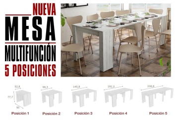 Mesa Consola comedor extensible. 4 en 1 De cónsola a mesa extensible de 238 cm en un solo mueble