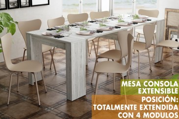 Mesa Consola comedor extensible. 4 en 1 De cónsola a mesa extensible de 238 cm en un solo mueble