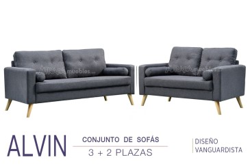 Conjunto de sofá de 3+2 lugares ALVIN cinzento ao MELHOR PREÇO