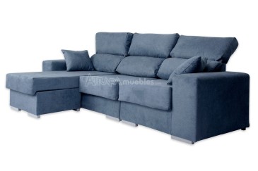 Sofá de design 3P Chaiselongue 3P reversível na cor AZUL ao MELHOR PREÇO