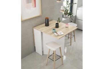 Mesa de apoio com abas articuladas 31/140 x 77 cm em carvalho e branco barato